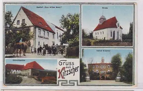 91776 AK Gruss aus Kitzscher - Gasthof, Kirche, Schloß & Schneidemühle 1906