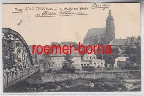 74999 Ak Penig Partie mit Stadtkirche und Brücke 1913