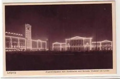 10/62 Ak Leipzig Augustusplatz bei Nacht um 1930