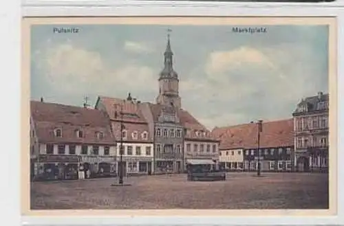 39376 Ak Pulsnitz Marktplatz mit Geschäften 1915