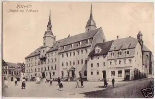 16033 Ak Rosswein Markt mit Rathaus 1911