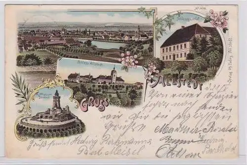 91677 Ak Lithographie Gruß aus Allstedt Schloß, Gasthof usw. 1903