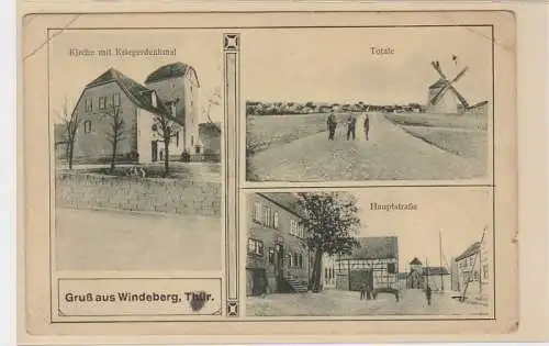 90794 Mehrbild AK Gruß aus Windeberg, Thür. - Kirche mit Kriegerdenkmal & Totale