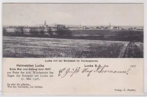 82479 Ak Heimatfest Lucka S.-A. mit der Streitstatt im Vordergrunde 1907