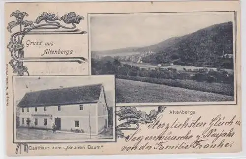 92185 AK Gruss aus Altenberga - Gasthaus zum 'Grünen Baum' & Panorama 1904