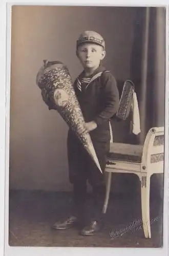 85109 Foto Ak Ronneburg Junge mit Zuckertüte um 1920