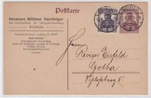 96987 DR Ganzsachen Postkarte P116 Zudruck Hermann Böhlaus Nachf. Weimar 1920