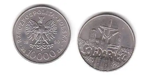 10000 Zloty Nickel Münze Polen 1990 10. Jahrestag von Solidarnosz