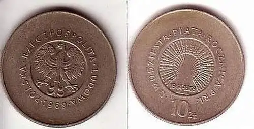 10 Zloty Nickel Münze Polen 1969 25. Jahrestag