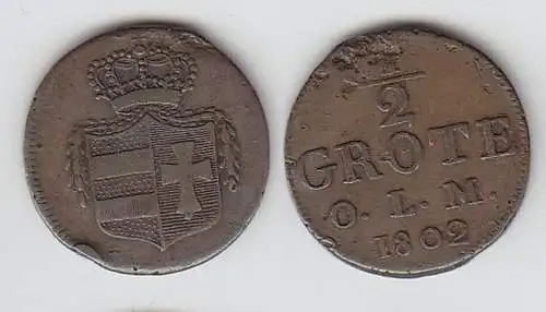 1/2 Grote Kupfer Münze Oldenburg 1802