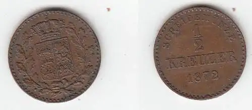 1/2 Kreuzer Kupfer Münze Württemberg 1872 ss+