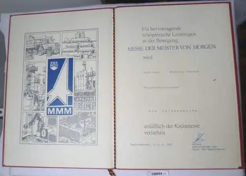 DDR Urkunde der Messe der Meister von Morgen Teutschenthal 1987