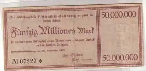 50 Mill. Mark Banknote Inflation Lichtenstein Callnberg