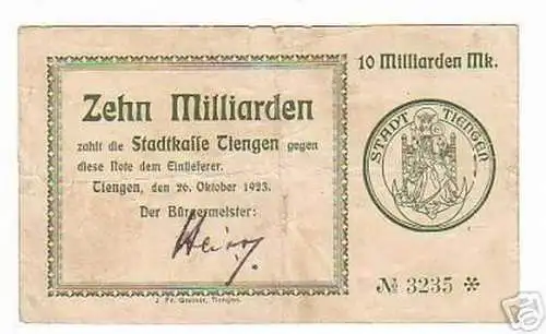 seltene Banknote Inflation 10 Milliarden Stadt Tiengen