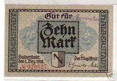 10 Mark Banknote Notgeld Stadt Halberstadt 1918