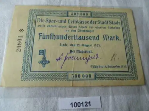 500000 Mark Banknote Inflation Stadt Stade 12. August 1923