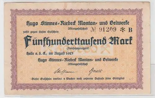 500000 Mark Banknote Inflation Hugo Stinnes Riebeck Montan- & Ölwerke Halle 1923