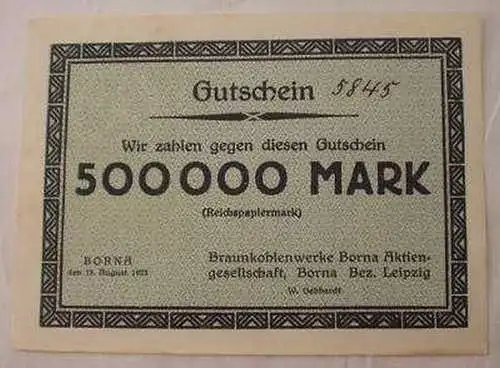 Banknote Inflation 500000 Mark Braunkohlenwerk Borna