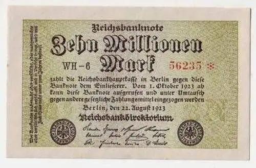 Infla Banknote 10 Millionen 22.8.1923 Rosenberg 105 e