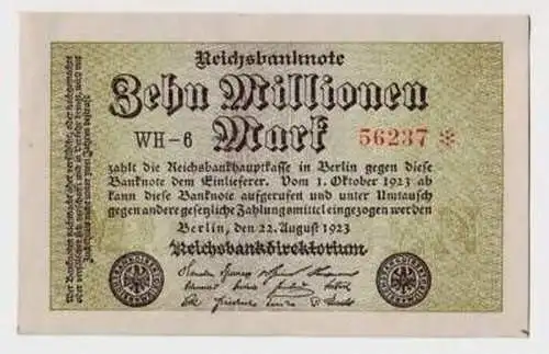 Infla Banknote 10 Millionen 22.8.1923 Rosenberg 105 e