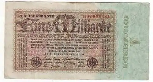 Banknote Inflation 1 Milliarde Mark Rosenberg 111 b