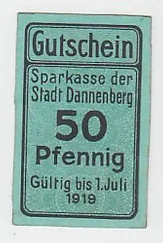 50 Pfennig Banknote Notgeld Sparkasse der Stadt Dannenberg 1919