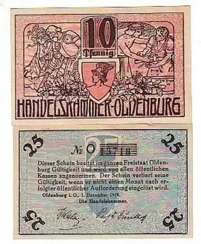 2 Banknoten Notgeld Handelskammer Oldenburg 1918