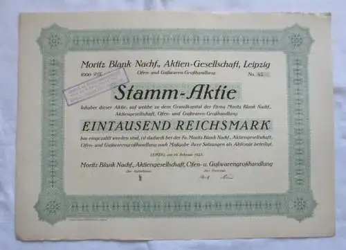 1.000 RM Aktie Moritz Blank Nachf. AG Leipzig 19.02.1925 (146835)