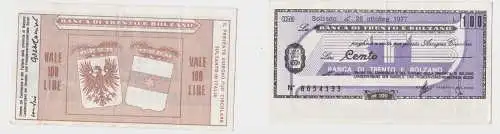 100 Lire Banknote Italien Italia Banca di Trento e Bolzano 26.10.1977 (155878)