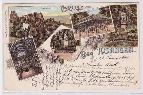 82822 AK Gruss aus Bad Kissingen - Bodenlaube, Brunnenallee & Denkmal 1898