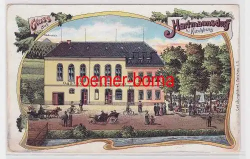 85698 Ak Lithographie Gruss aus Hartmannsdorf bei Kirchberg Gasthof sächs.Hof