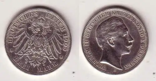 3 Mark Silbermünze Preussen Kaiser Wilhelm II 1909 Jäger 103  (115677)