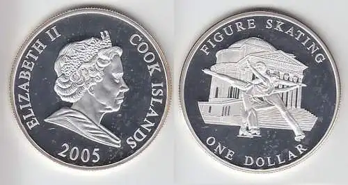 1 Dollar Silbermünze Cook Inseln 2005 Olympiade Turin 2006 Eiskunstlauf (116530)