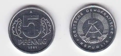 5 Pfennig Aluminium Münze DDR 1981 Stempelglanz (130986)