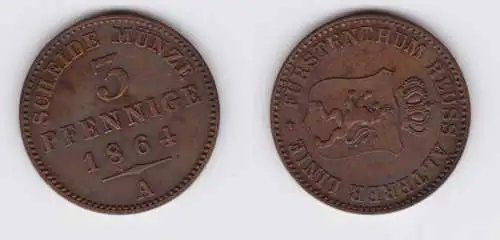 3 Pfennig Kupfer Münze Reuss ältere Linie 1864 A vz (151322)