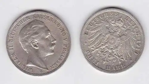 3 Mark Silbermünze Preussen Kaiser Wilhelm II 1910 A Jäger 103 ss (150556)