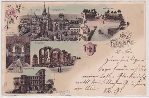 901053 Lithographie Ak Gruss aus Trier - Porta Nigra, Kaiserpalast usw. 1899