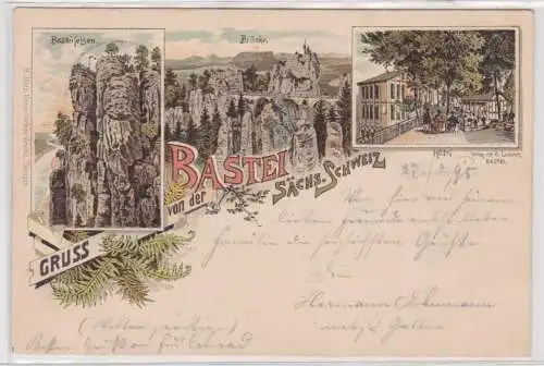 900825 Lithographie Ak Gruss von d. Bastei sächs. Schweiz - Brücke, Basteifelsen