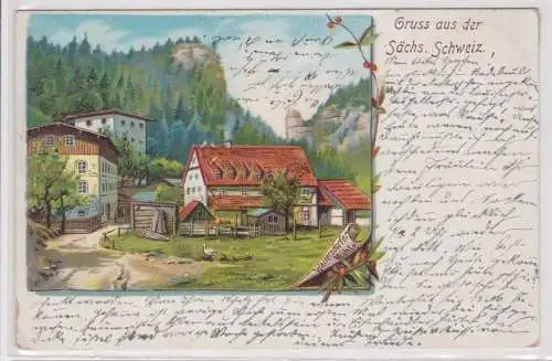 900227 Ak Gruss aus der sächs. Schweiz - Waltersdorfer Mühle 1900