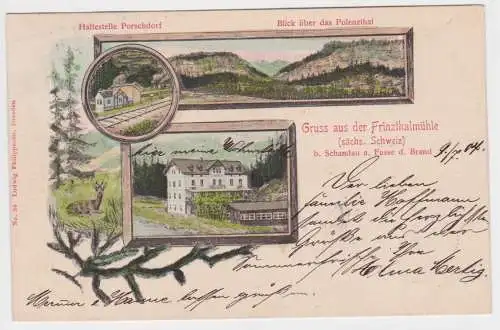 900234 Lithographie Ak Gruss aus der Finzthalmühle bei Schandau sächs. Schweiz