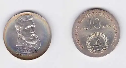 DDR Gedenk Münze 10 Mark Ludwig Feuerbach 1979 Stempelglanz Silber (128267)