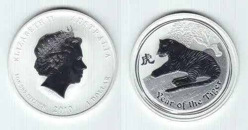 1 Dollar Silber Münze Australien Jahr des Tiger 1 Unze Feinsilber 2010 (143473)