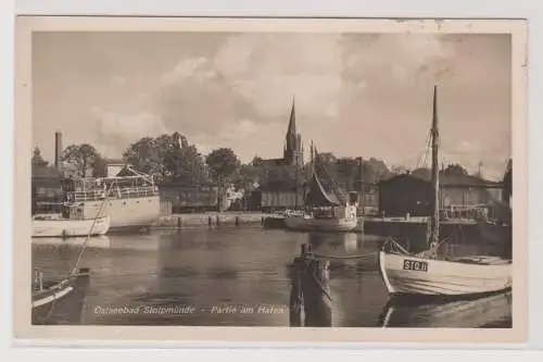 95917 Ak Ostseebad Stolpmünde (Ustka) Partie am Hafen um 1930