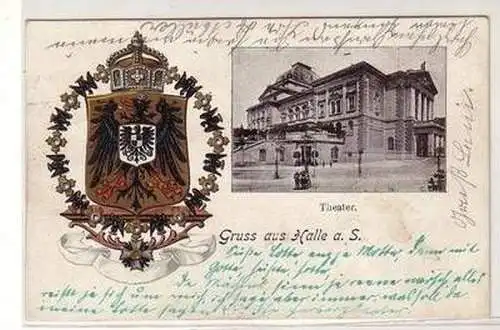 47631 Wappen Ak Gruß aus Halle a.S. Theater 1900