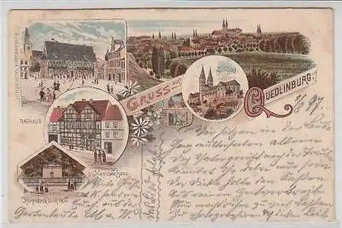 42136 Ak Lithografie Gruss aus Quedlinburg 1897