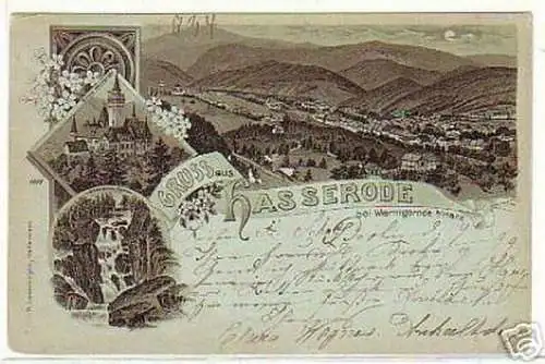 04840 Mondscheinkarte Gruß aus Hasserode am Harz 1899