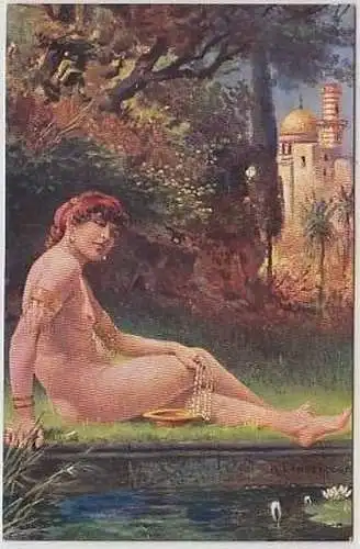 44896 Erotik Ak nackte orientalische Dame um 1910