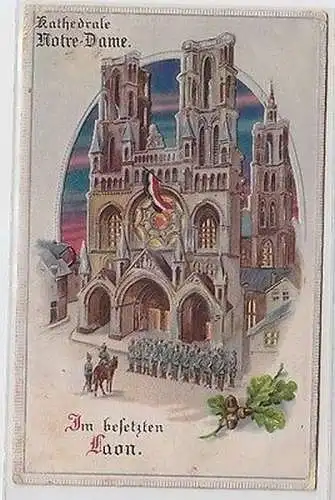 63982 Halt gegens Licht Ak im besetzten Laon Kathedrale Notre Dame 1917