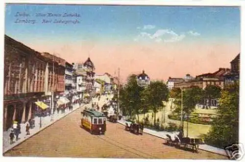 13936 Ak Lemberg Karl Ludwigstraße mit Straßenbahn