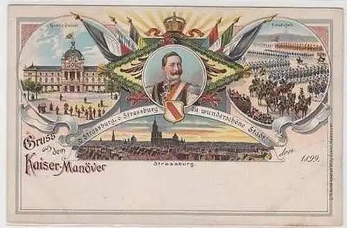 50897 Ak Lithographie Gruß aus dem Kaiser Manöver Strassburg 1899